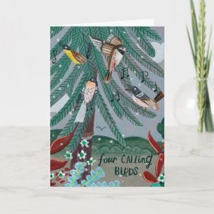Carte Jolis 12 jours de Noël quatre oiseaux chanteurs