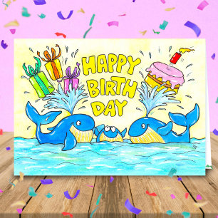 Carte Jolis baleines Joyeux anniversaire