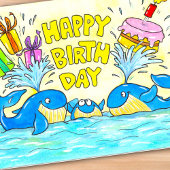 Carte Jolis baleines Joyeux anniversaire