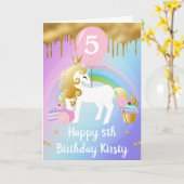 Carte Jolis bonbons licorne dorés et blancs pour anniver (Fleur jaune)