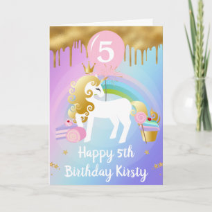 Carte Jolis bonbons licorne dorés et blancs pour anniver
