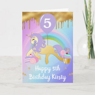 Carte Jolis bonbons licorne dorés et violets Anniversair