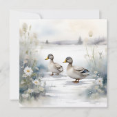 Carte Jolis canards à l'aquarelle et marguerites vierge (Devant)