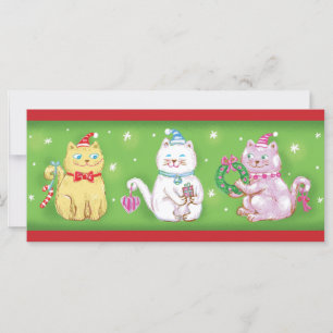 Carte Jolis chats de dessin animé de Noël avec des chape