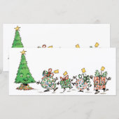 Carte Jolis dessins animés de cadeaux de Noël dansants e (Devant / Derrière)