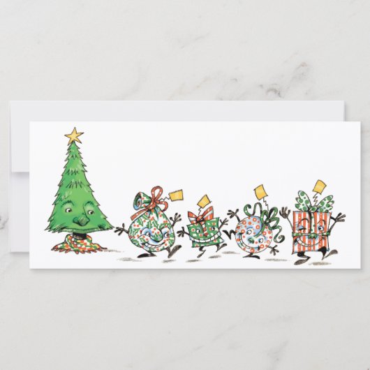 Carte Jolis dessins animés de cadeaux de Noël dansants e (Devant)