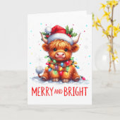 Carte Jolis éclairages de Noël de bébé vache des Highlan (Fleur jaune)