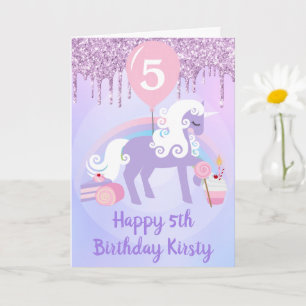 Carte Jolis friandises licorne violette et blanche pour
