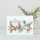 Carte Jolis joyeux Noël Elfes Gnomes Aquarelle Amusant  (Debout devant)