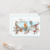 Carte Jolis joyeux Noël Elfes Gnomes Aquarelle Amusant  (Devant/Arrière en situation)
