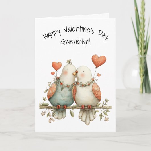 Carte Jolis oiseaux d'amour avec coeurs Joyuse Saint-Val (Devant)