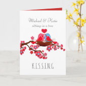 Carte Jolis oiseaux d'amour perchés dans un arbre pour l (Fleur jaune)