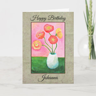 Carte Jolis Pavots Nom Personnalisé & Texte Floral Anniv