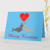 Carte Jolis Phoques de Noël qui s'embrassent sur mesure  (Fleur jaune)