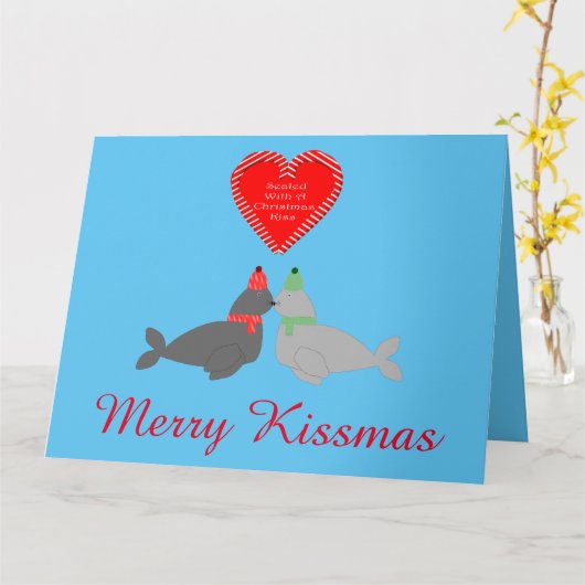 Carte Jolis phoques s'embrassant pour Noël Mari personna (Fleur jaune)