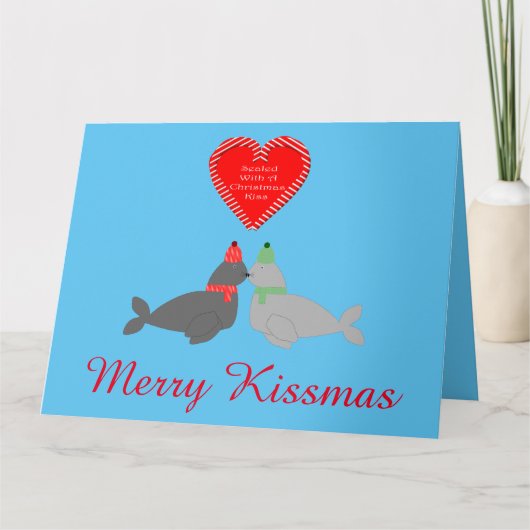 Carte Jolis phoques s'embrassant pour Noël Mari personna (Devant)