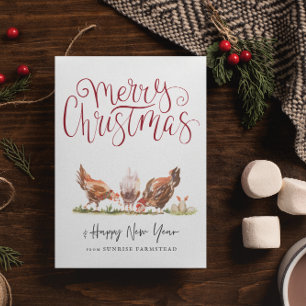 Carte Jolis poulets de ferme pour Noël