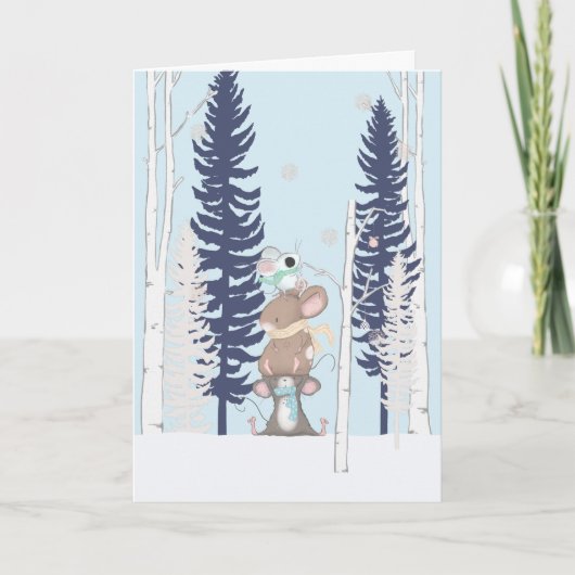 Carte Jolis Souris dans la Neige Noël (Devant)