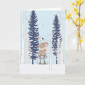 Carte Jolis Souris dans la Neige Noël (Fleur jaune)