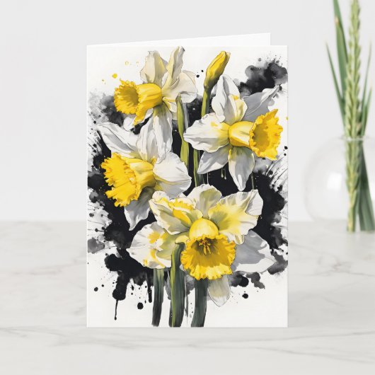 Carte Jonquille - Fleurs aquarelle (Devant)