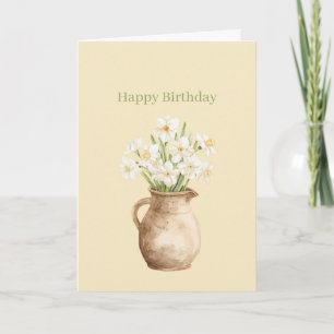 Carte Jonquilles Fleuries Anniversaire Blanc Jaune