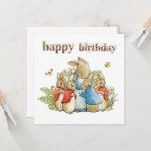 Carte Josephine avec de petits lapins Joyeux Anniversair (Devant/Arrière en situation)