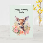 Carte Jote Cerf Entouré D'Anniversaire Rose (Fleur jaune)