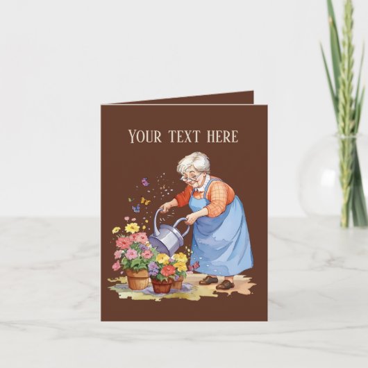Carte Jote Gardening vieille dame ajouter un message (Devant)