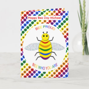 Carte Jote LGBT Bee Fier Arc-en-ciel et Fleurs Anniversa