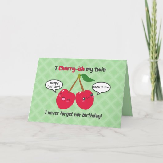Carte Jote Red Cherry Kawaii Twins Anniversaire (Devant)