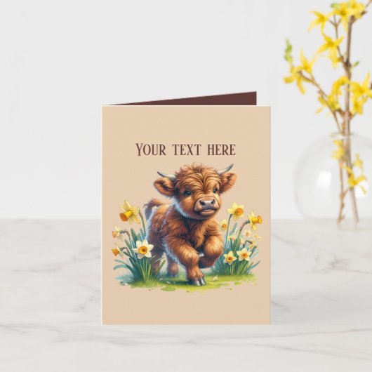Carte Jote vache Highland ajouter un message (Fleur jaune)