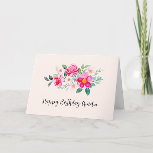 Carte Jouer Joli Bouquet de Fleur Rose Anniversaire (Devant)