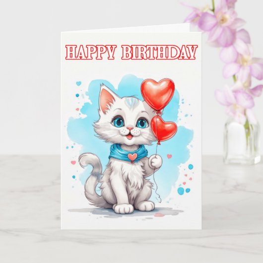 Carte Jouer Petit Chat Joyeux anniversaire (Orchidée)