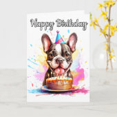 Carte Jouer petit chiot Joyeux anniversaire (Fleur jaune)