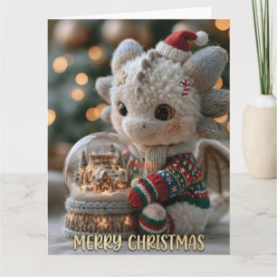 Carte Jouet en peluche de dragon de Noël mignon avec bou
