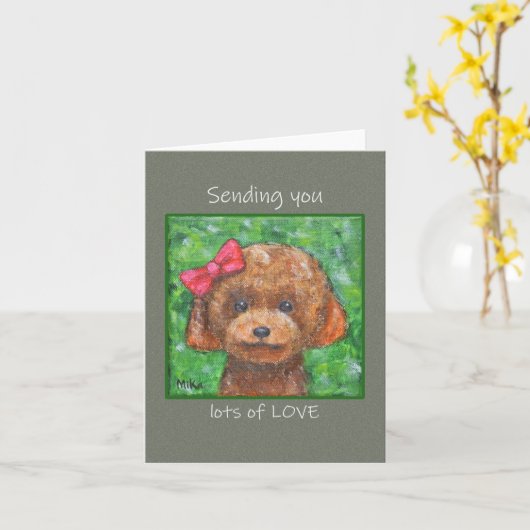 Carte Jouet mignon Poodle Chien Vous envoyant beaucoup d (Fleur jaune)