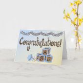 Carte Jouets Bleus et Brown Bébé Garçon Félicitations (Fleur jaune)