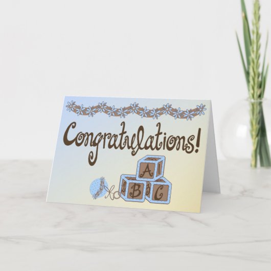 Carte Jouets Bleus et Brown Bébé Garçon Félicitations (Devant)