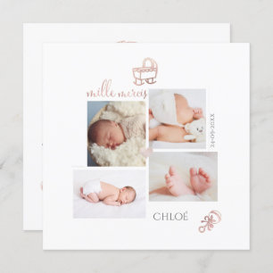 Carte Jouets D'or rose Remerciements Naissance Fil