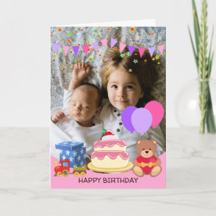 Carte Jouets pour enfants roses mignonette Fête d'annive