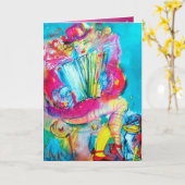 Carte JOUEUR D'ACCORDÉON DANS LA NUIT Aquarelle (Fleur jaune)