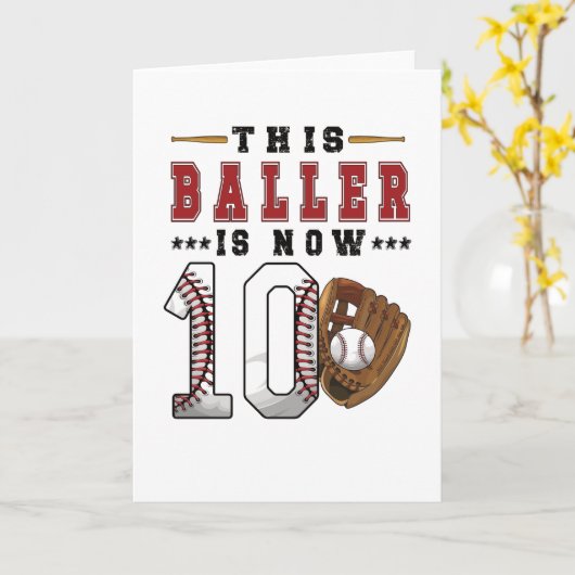 Carte Joueur de baseball 10e anniversaire 10 ans Garçon (Fleur jaune)