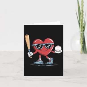 Carte Joueur de baseball de coeur amusant Valentines Day