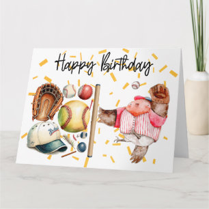 Carte Joueur de baseball et boule aquarelle Anniversaire