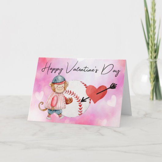 Carte Joueur de baseball pour la Saint-Valentin aquarell (Devant)