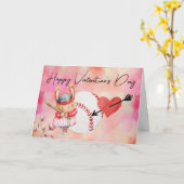 Carte Joueur de baseball pour la Saint-Valentin aquarell (Fleur jaune)