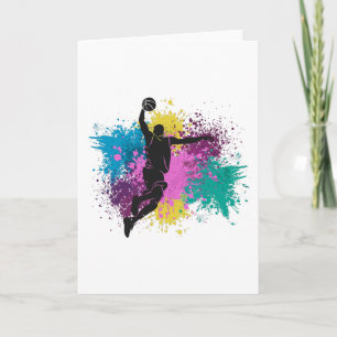 Carte Joueur de basket-ball Grungy Couleurs Splashes