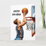 Carte Joueur de basket-ball tirer des cerceaux heureux a<br><div class="desc">Score grand sur votre journée spéciale avec notre carte d'anniversaire slam-dunk! Doté d'une conception cool de basket-ball avec un jeune joueur qui prend le tir, il est parfait pour tout fanatique de cerceau. À l'intérieur, vous pouvez ajouter votre message personnalisé pour cette touche personnelle supplémentaire. Qu'ils tirent sur des cerceaux...</div>