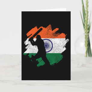Carte Joueur de cricket indien Drapeau indien vintage