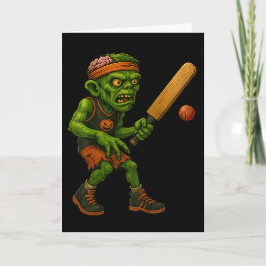 Carte Joueur de cricket zombie effrayant conception de f (Devant)